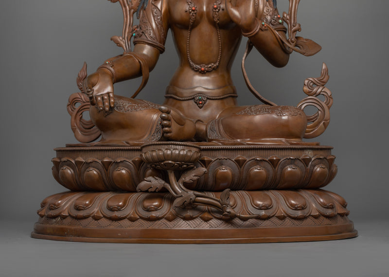 Green Tara Saviouress Deity Sculpture | Female Buddha of Compassion and Protection