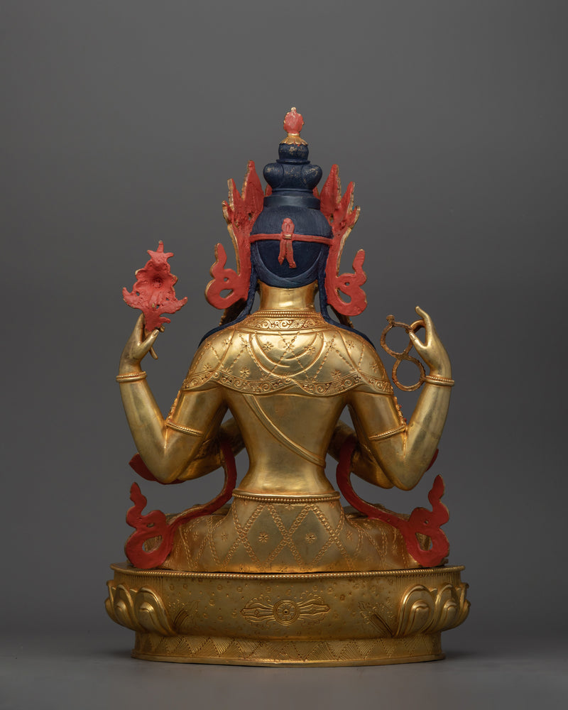 Tibetan four-Armed Buddhist Chenrezig Statue | Bodhisattva Deity of Compassion