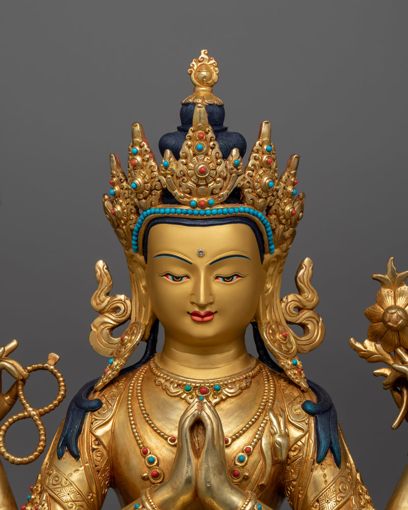 Tibetan four-Armed Buddhist Chenrezig Statue | Bodhisattva Deity of Compassion