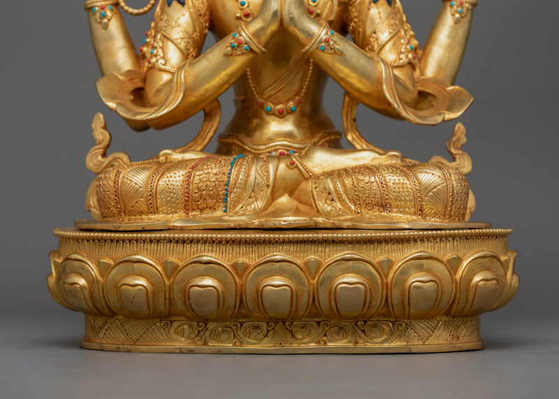 Tibetan four-Armed Buddhist Chenrezig Statue | Bodhisattva Deity of Compassion