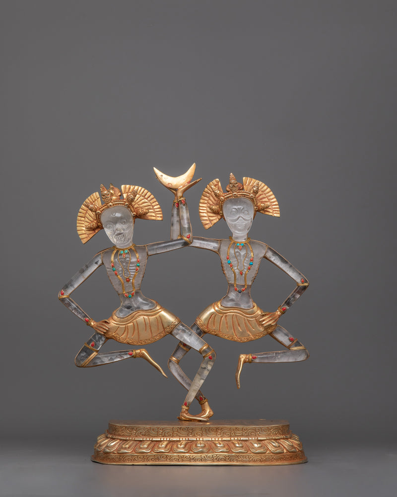 Chiti Pati Crystal Statue | Gold Electroplated Guardian Deities