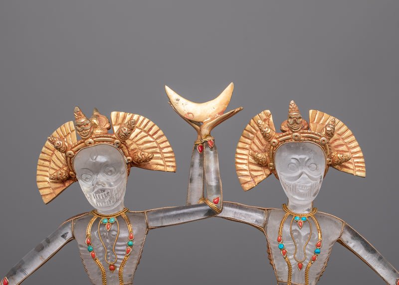 Chiti Pati Crystal Statue | Gold Electroplated Guardian Deities