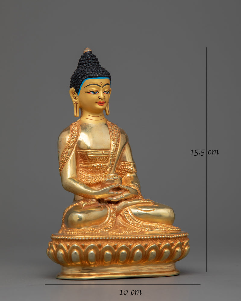 Amitabha Buddha Compact Statue | Handcrafted 24K Gold Gilded Copper Art