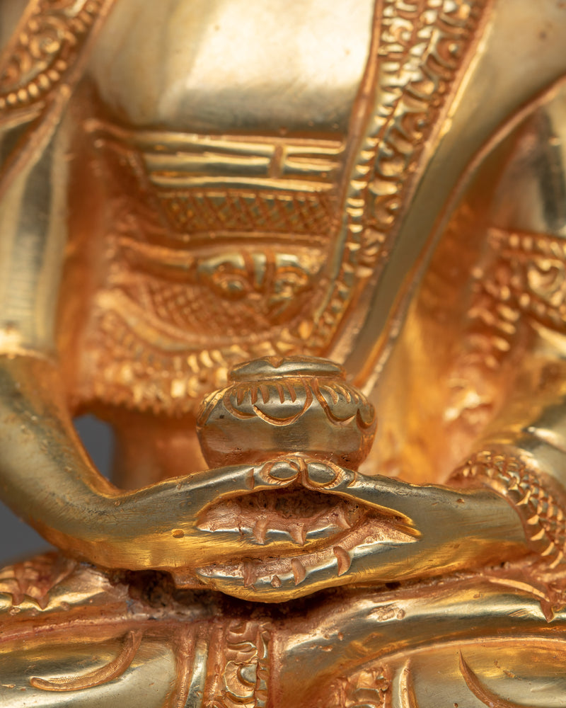 Amitabha Buddha Compact Statue | Handcrafted 24K Gold Gilded Copper Art