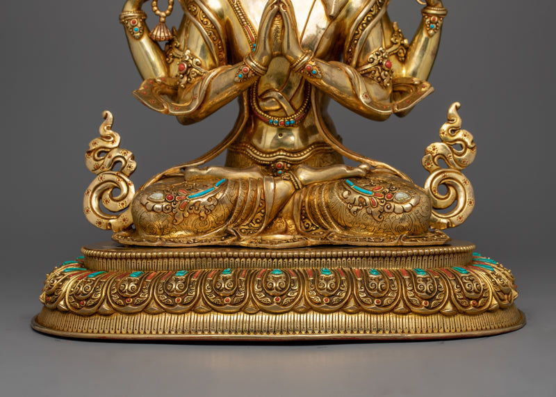 Exquisite Chenrezig Gold Statue | The embodiment of Compassion