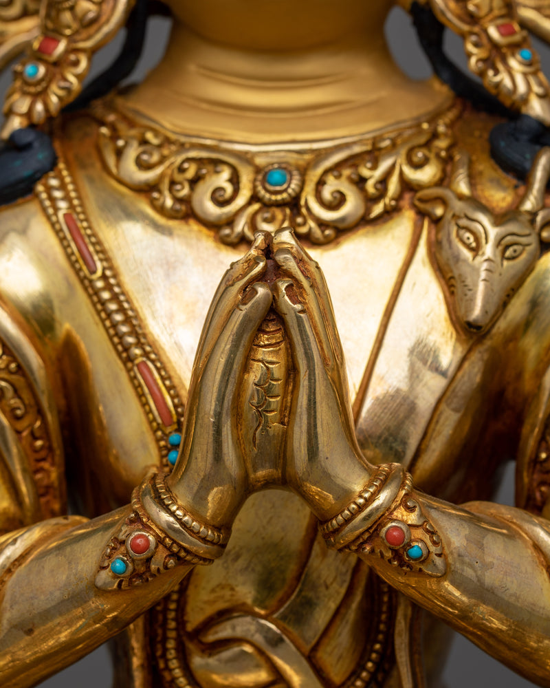 Exquisite Chenrezig Gold Statue | The embodiment of Compassion