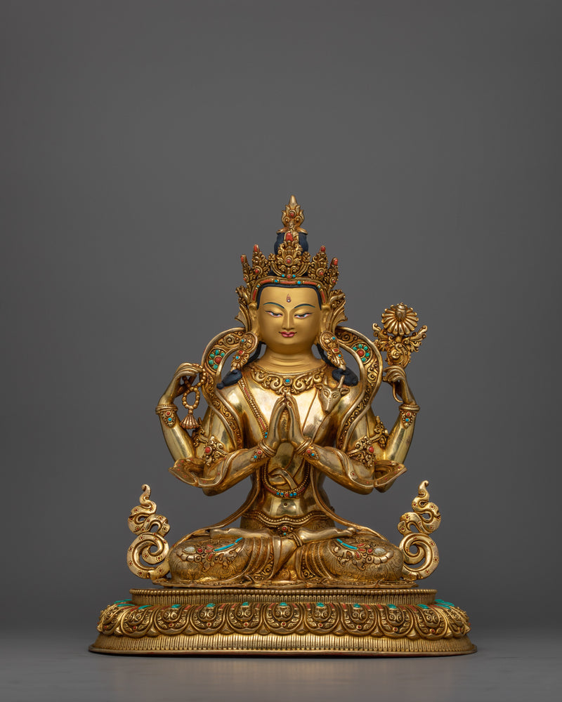 Exquisite Chenrezig Gold Statue | The embodiment of Compassion