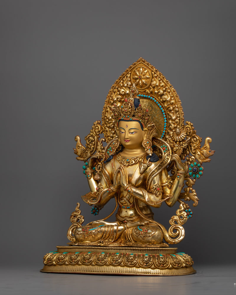 Exquisite Chenrezig Gold Statue | The embodiment of Compassion