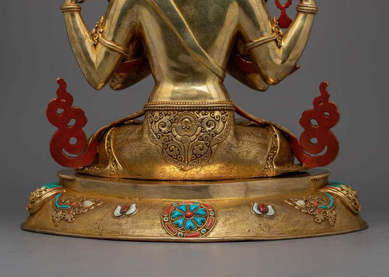 Exquisite Chenrezig Gold Statue | The embodiment of Compassion