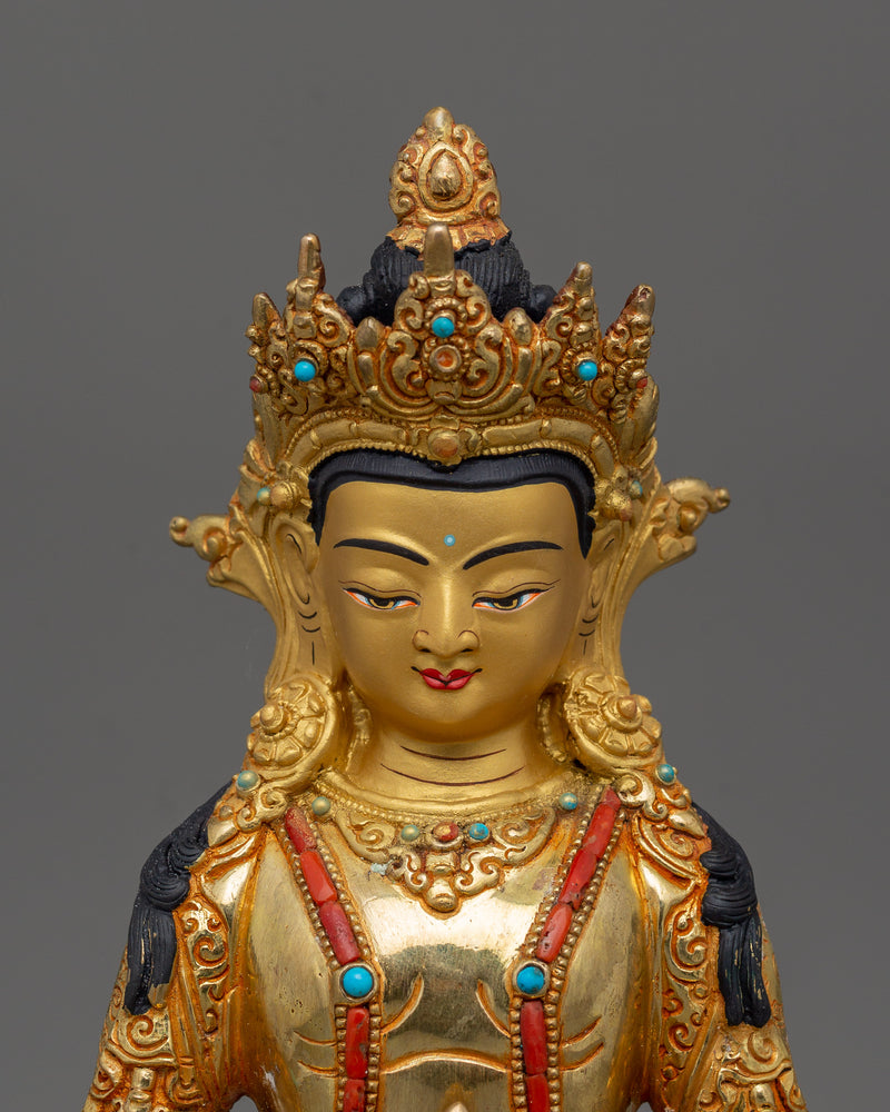 Buddhist Amitayus Long Life deity Statue | Gold Gilded Traditional Himalayan Art