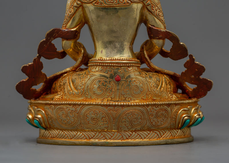 Buddhist Amitayus Long Life deity Statue | Gold Gilded Traditional Himalayan Art