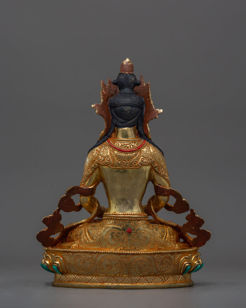 Buddhist Amitayus Long Life deity Statue | Gold Gilded Traditional Himalayan Art