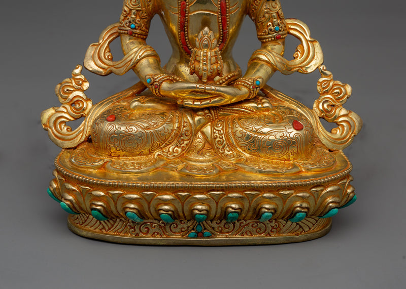 Buddhist Amitayus Long Life deity Statue | Gold Gilded Traditional Himalayan Art