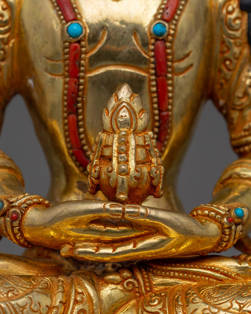 Buddhist Amitayus Long Life deity Statue | Gold Gilded Traditional Himalayan Art