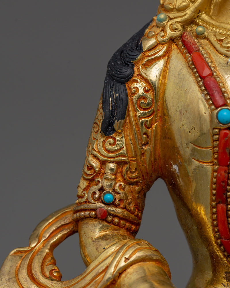 Buddhist Amitayus Long Life deity Statue | Gold Gilded Traditional Himalayan Art