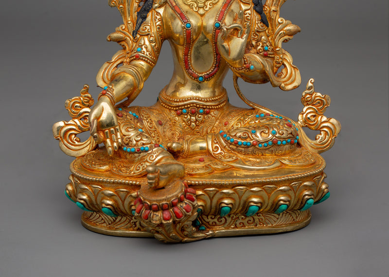 Green Tara the Goddess of Compassion and Protection Statue | Green Tara Statue for Altar