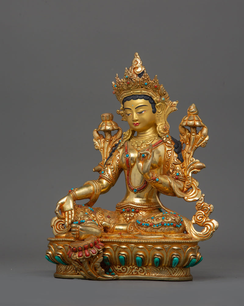 Green Tara the Goddess of Compassion and Protection Statue | Green Tara Statue for Altar