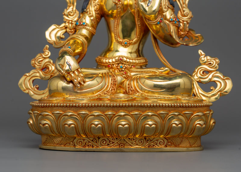 White Tara Buddhist Goddess Statue | 24k Gold Gilded Nepali Art