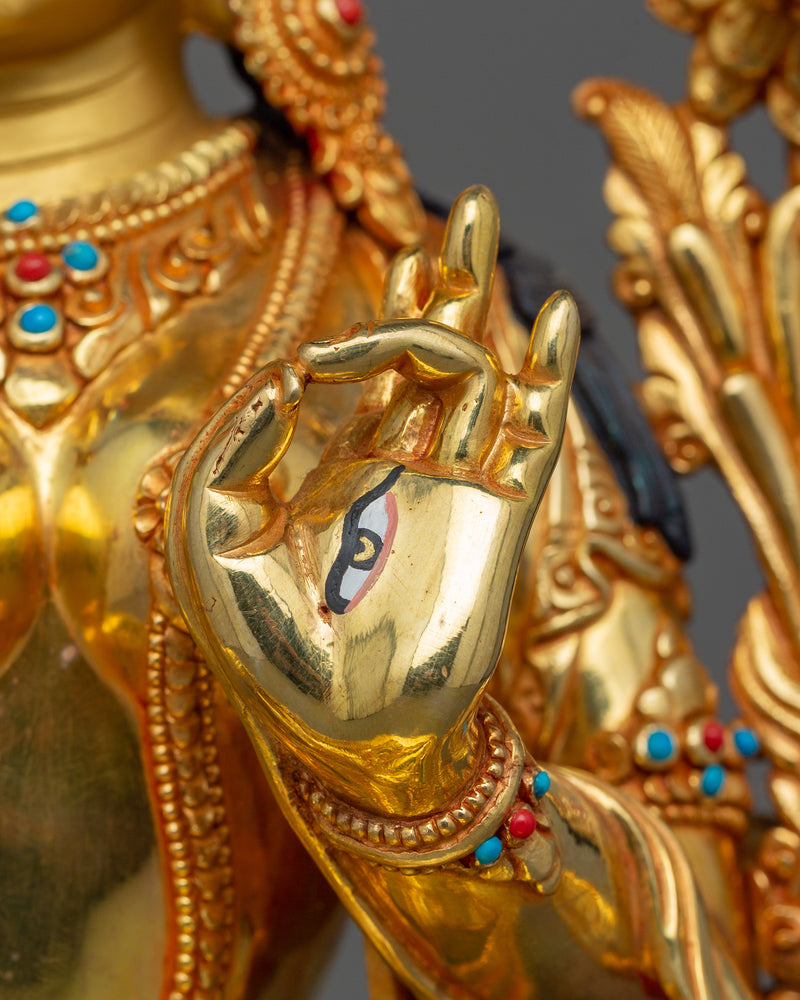 White Tara Buddhist Goddess Statue | 24k Gold Gilded Nepali Art