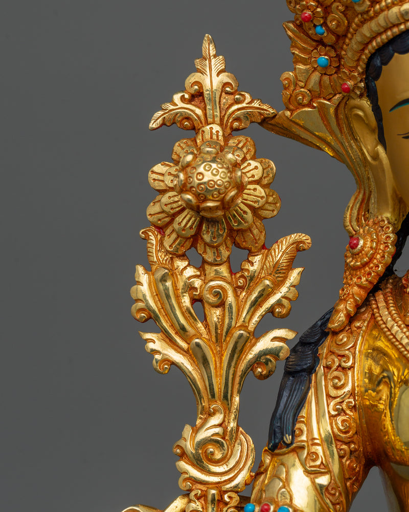 White Tara Buddhist Goddess Statue | 24k Gold Gilded Nepali Art