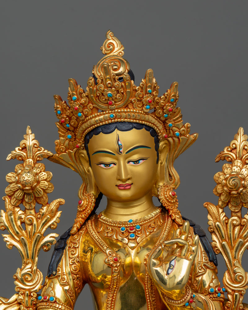 White Tara Buddhist Goddess Statue | 24k Gold Gilded Nepali Art