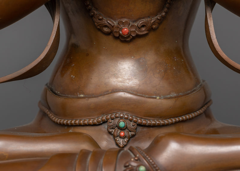 Tibetan Four-Armed Chenrezig Handcrafted Oxidized Copper Figurine | Compassion and Serenity