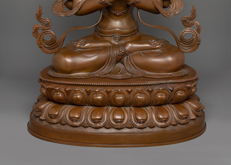 Tibetan Four-Armed Chenrezig Handcrafted Oxidized Copper Figurine | Compassion and Serenity