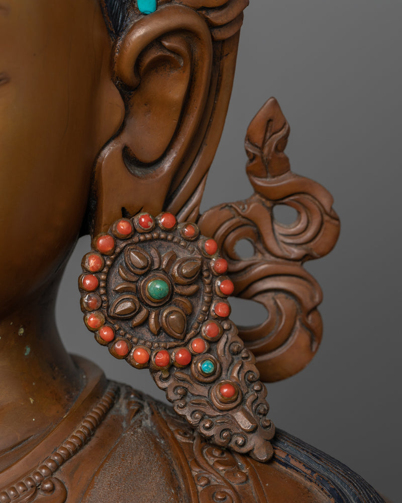 Tibetan Four-Armed Chenrezig Handcrafted Oxidized Copper Figurine | Compassion and Serenity