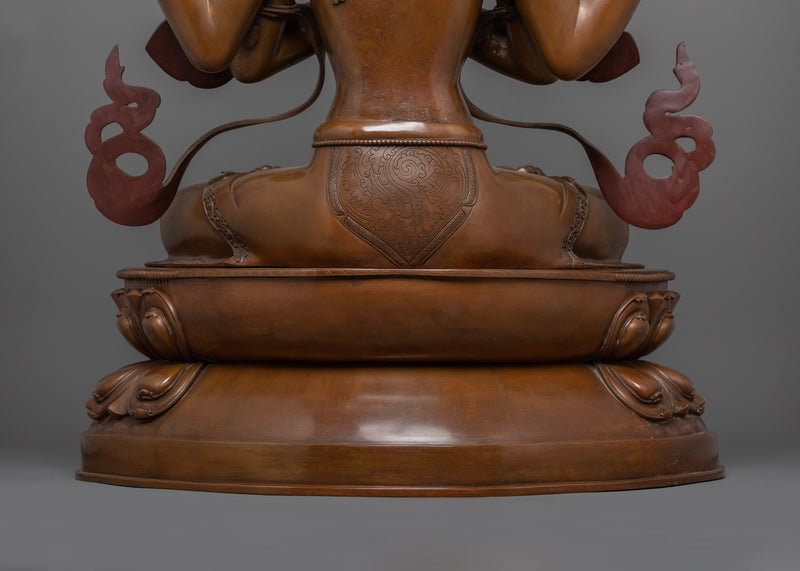 Tibetan Four-Armed Chenrezig Handcrafted Oxidized Copper Figurine | Compassion and Serenity