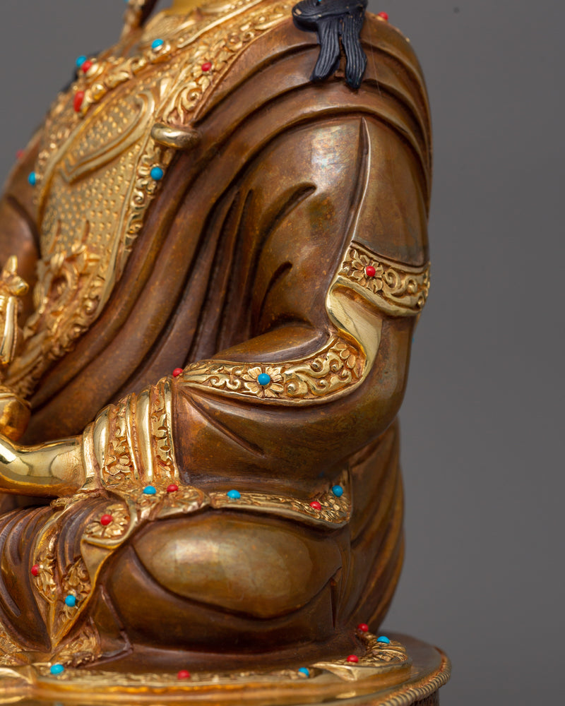 Tibetan Second Buddha Padmasambhava Figurine | 24K Gold Gilded Copper Artwork