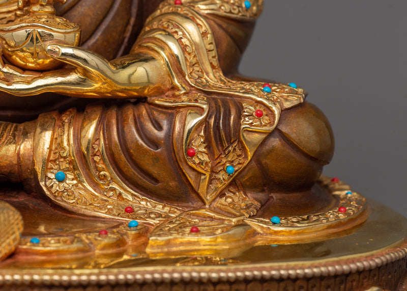 Tibetan Second Buddha Padmasambhava Figurine | 24K Gold Gilded Copper Artwork