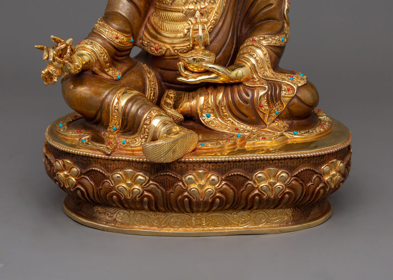 Tibetan Second Buddha Padmasambhava Figurine | 24K Gold Gilded Copper Artwork