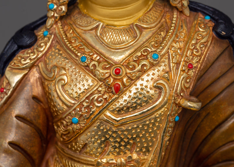 Tibetan Second Buddha Padmasambhava Figurine | 24K Gold Gilded Copper Artwork