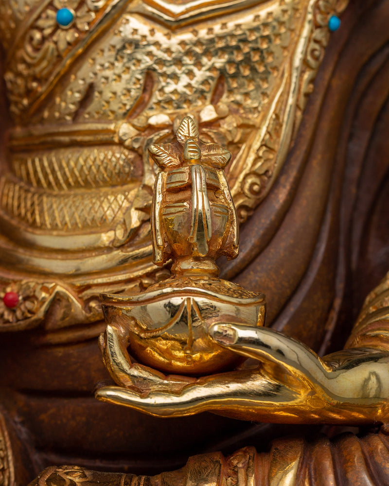 Tibetan Second Buddha Padmasambhava Figurine | 24K Gold Gilded Copper Artwork