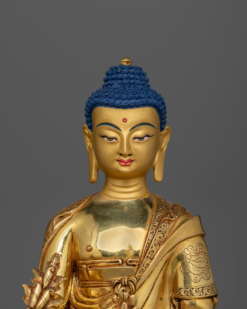 Spiritual Bhaisajyaguru Figurine "Medicine Buddha" | Handcrafted 24K Gold Gilded Statue