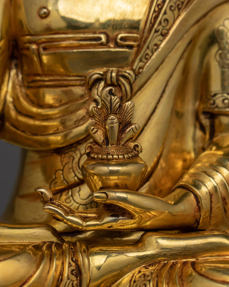 Spiritual Bhaisajyaguru Figurine "Medicine Buddha" | Handcrafted 24K Gold Gilded Statue