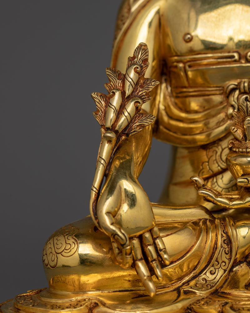 Spiritual Bhaisajyaguru Figurine "Medicine Buddha" | Handcrafted 24K Gold Gilded Statue