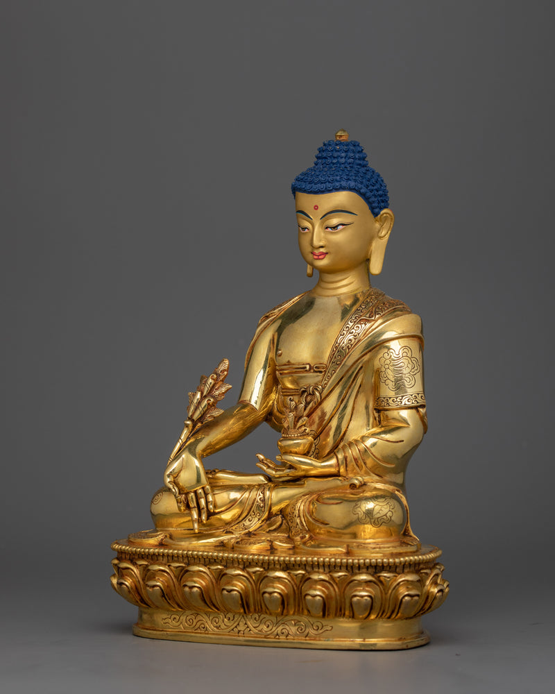 Spiritual Bhaisajyaguru Figurine "Medicine Buddha" | Handcrafted 24K Gold Gilded Statue