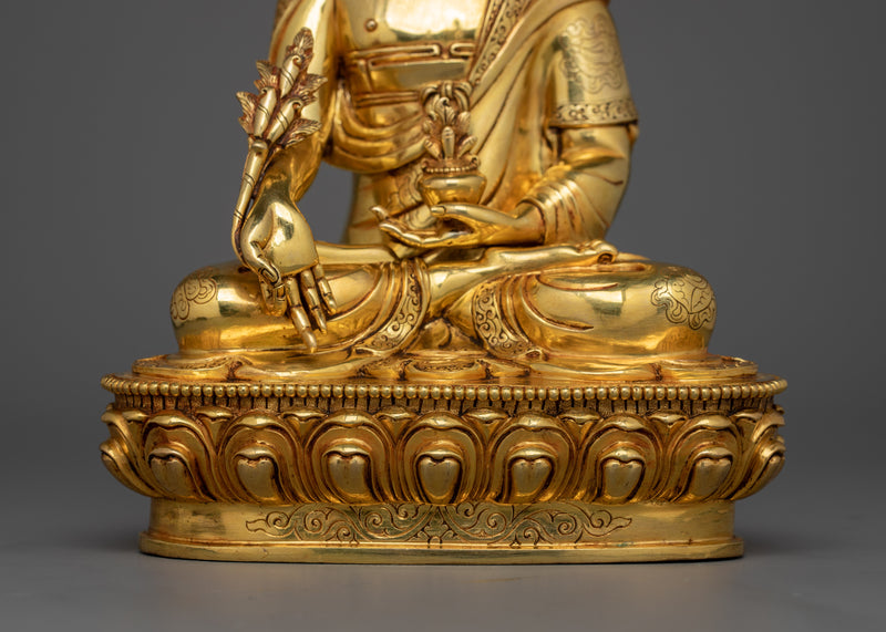 Spiritual Bhaisajyaguru Figurine "Medicine Buddha" | Handcrafted 24K Gold Gilded Statue