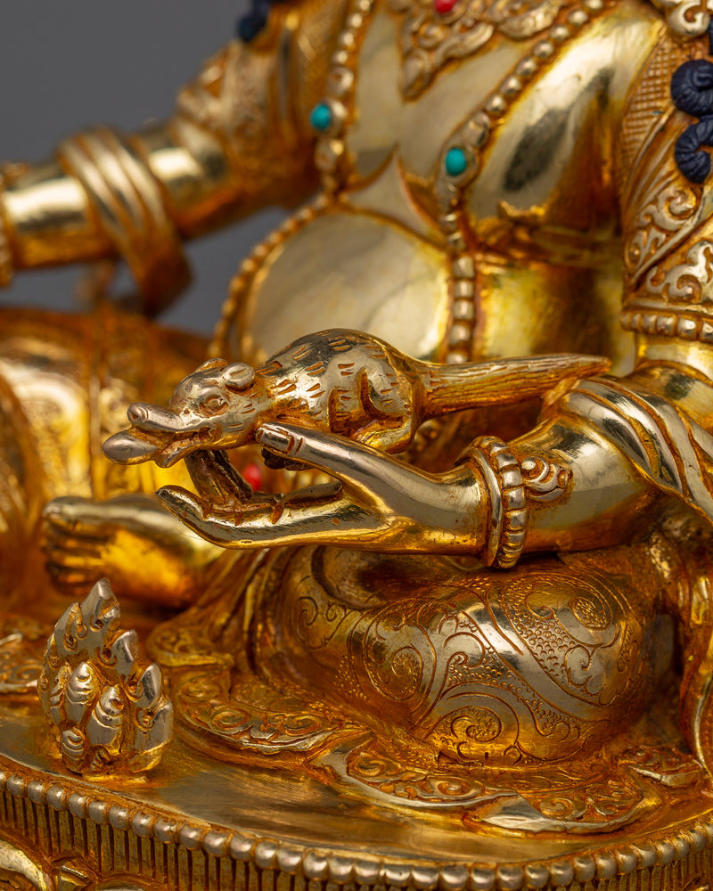 8 Inch Dzambhala Statue for Dharma | 24k Gold Gilded Figurine