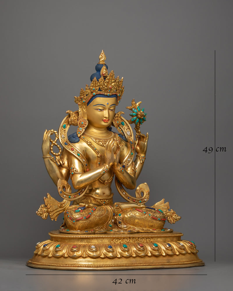 four-arm-chenrezig-golden-statue