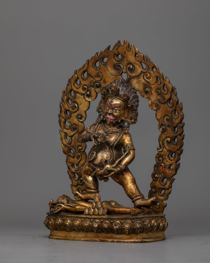 Antique Finish Black Dzmabhala Statue | 11 Inch Wrathful Deity of Buddhism