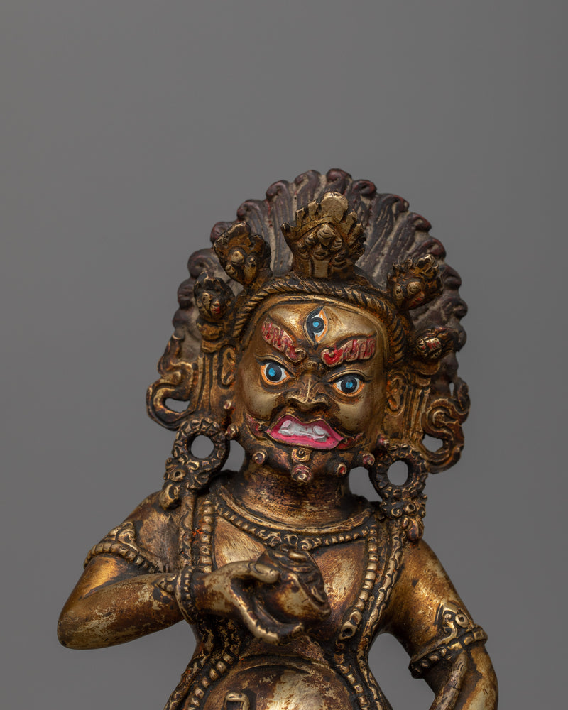 Antique Finish Black Dzmabhala Statue | 11 Inch Wrathful Deity of Buddhism