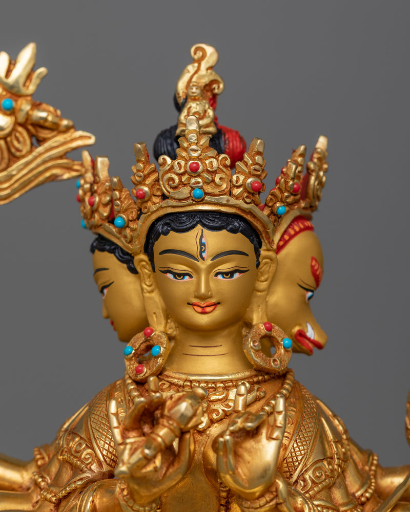 Radiant Marici Statue | Handcrafted 24K Gold Gilded Deity with Gemstone Inlay