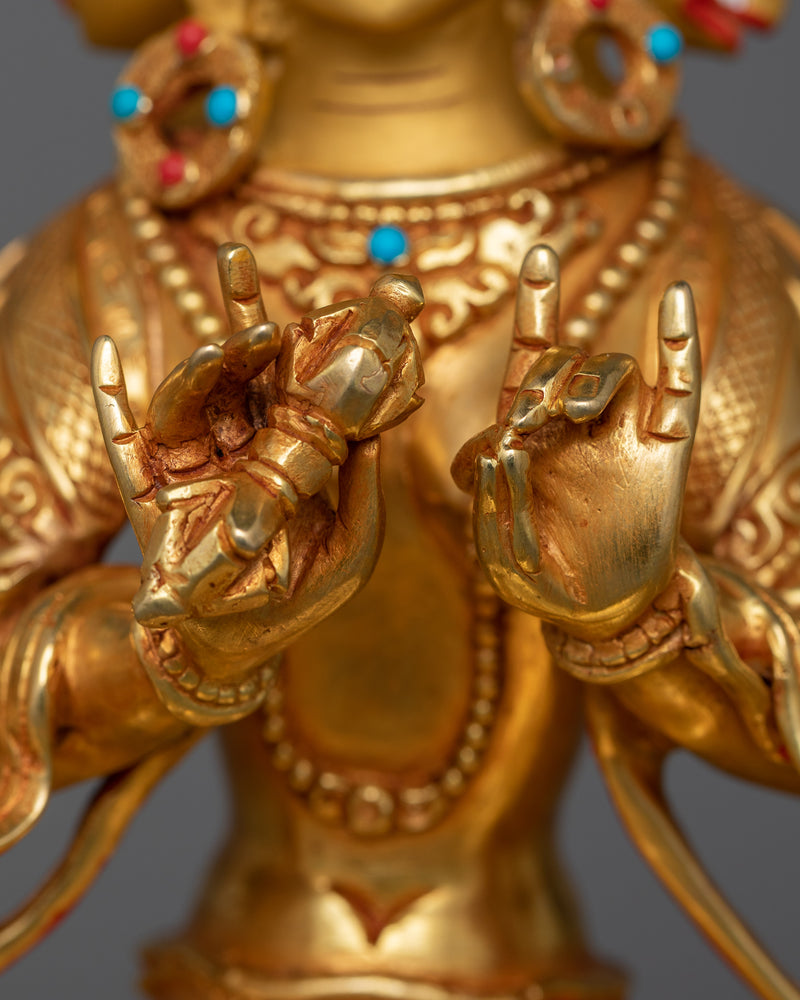 Radiant Marici Statue | Handcrafted 24K Gold Gilded Deity with Gemstone Inlay