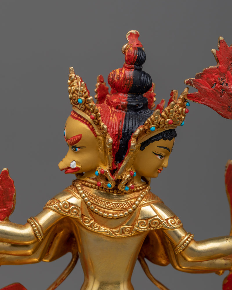 Radiant Marici Statue | Handcrafted 24K Gold Gilded Deity with Gemstone Inlay