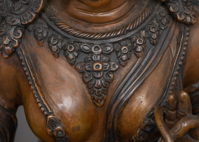 Handcrafted Oxidized Copper Green Tara Statue | Deity for Compassion and Swift Action