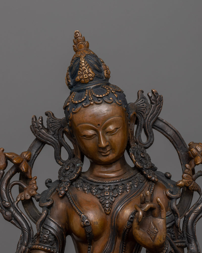 Handcrafted Oxidized Copper Green Tara Statue | Deity for Compassion and Swift Action