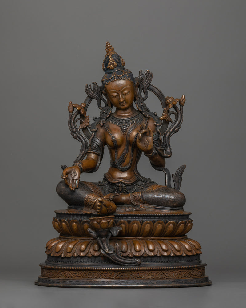 Oxidized Copper Green Tara Statue