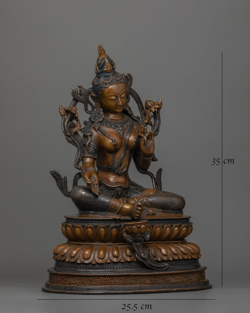 Oxidized Copper Green Tara Statue